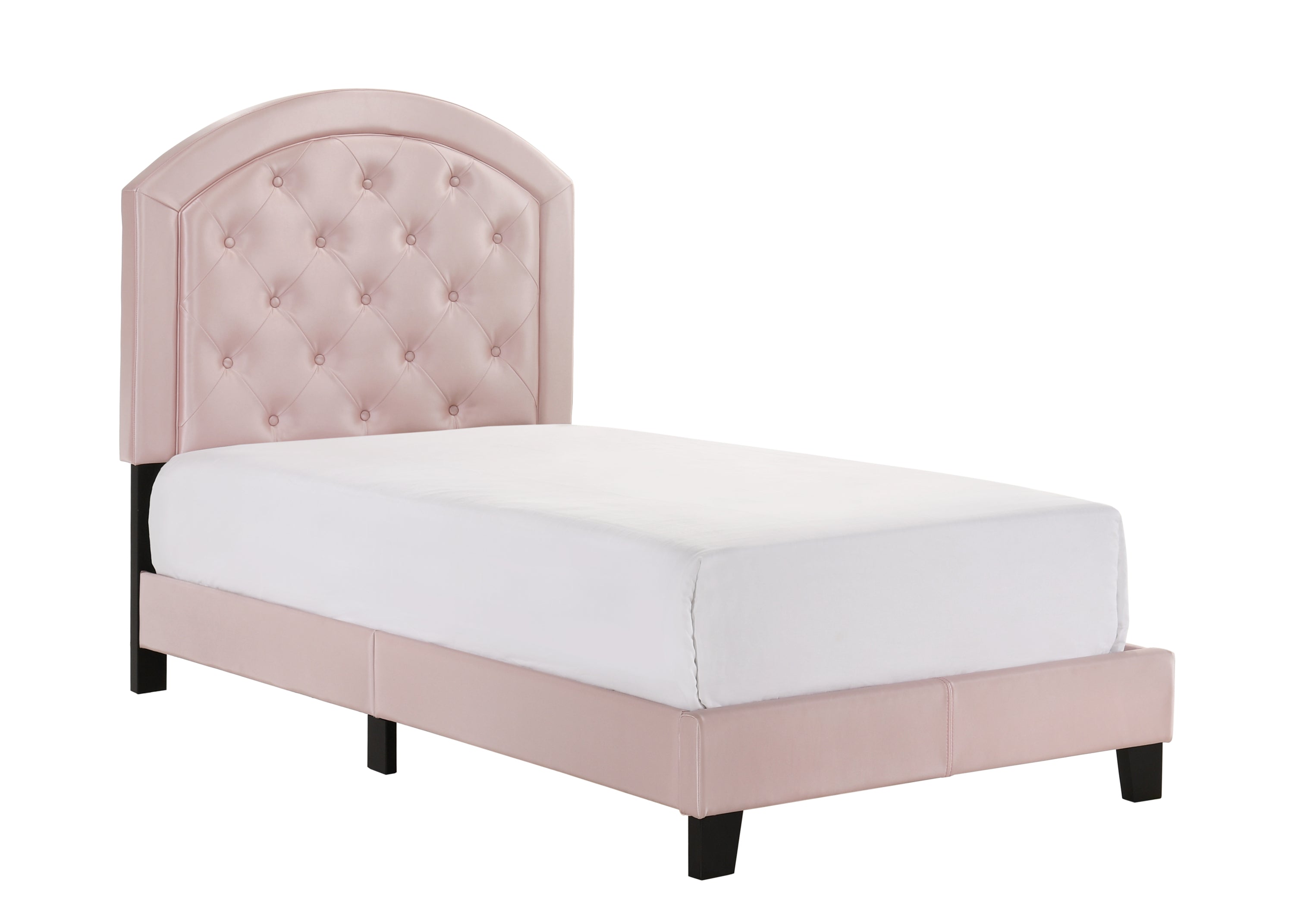 1pc Upholstered Platform Bed with Adjustable Headboard Twin Size Bed Pink Fabric