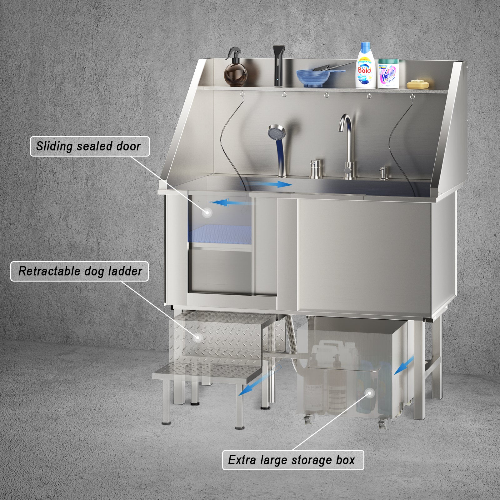 50 in. Dog Washing Station with Sink, Storage, Drawer and Ladder