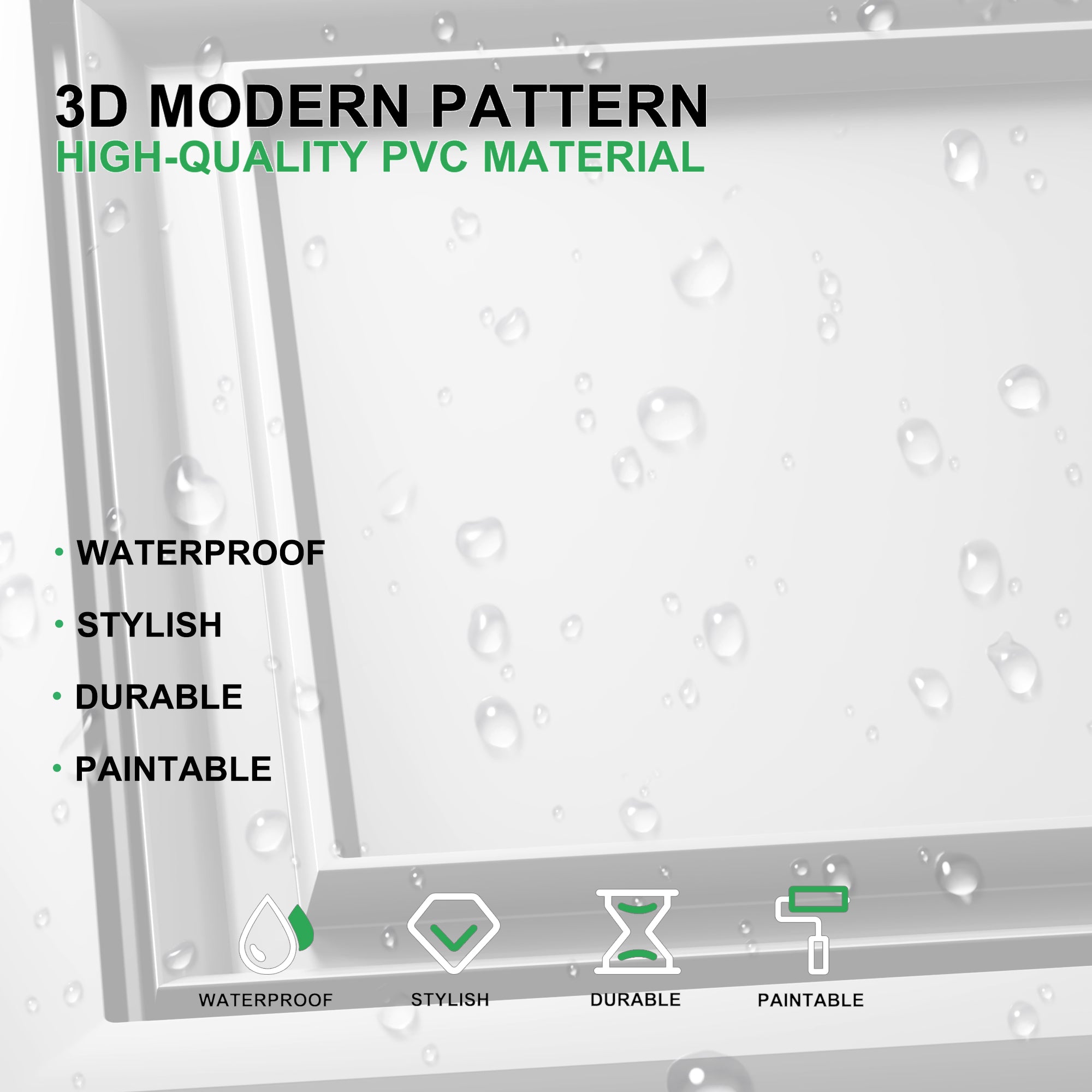 PVC Ceiling Tiles, 2x2 Feet Glue Up Plastic Sheet in Black, Suitable for Kitchen, Living Room, and Home Decorative Ceilings (12-Pack, 48 Sq.ft)