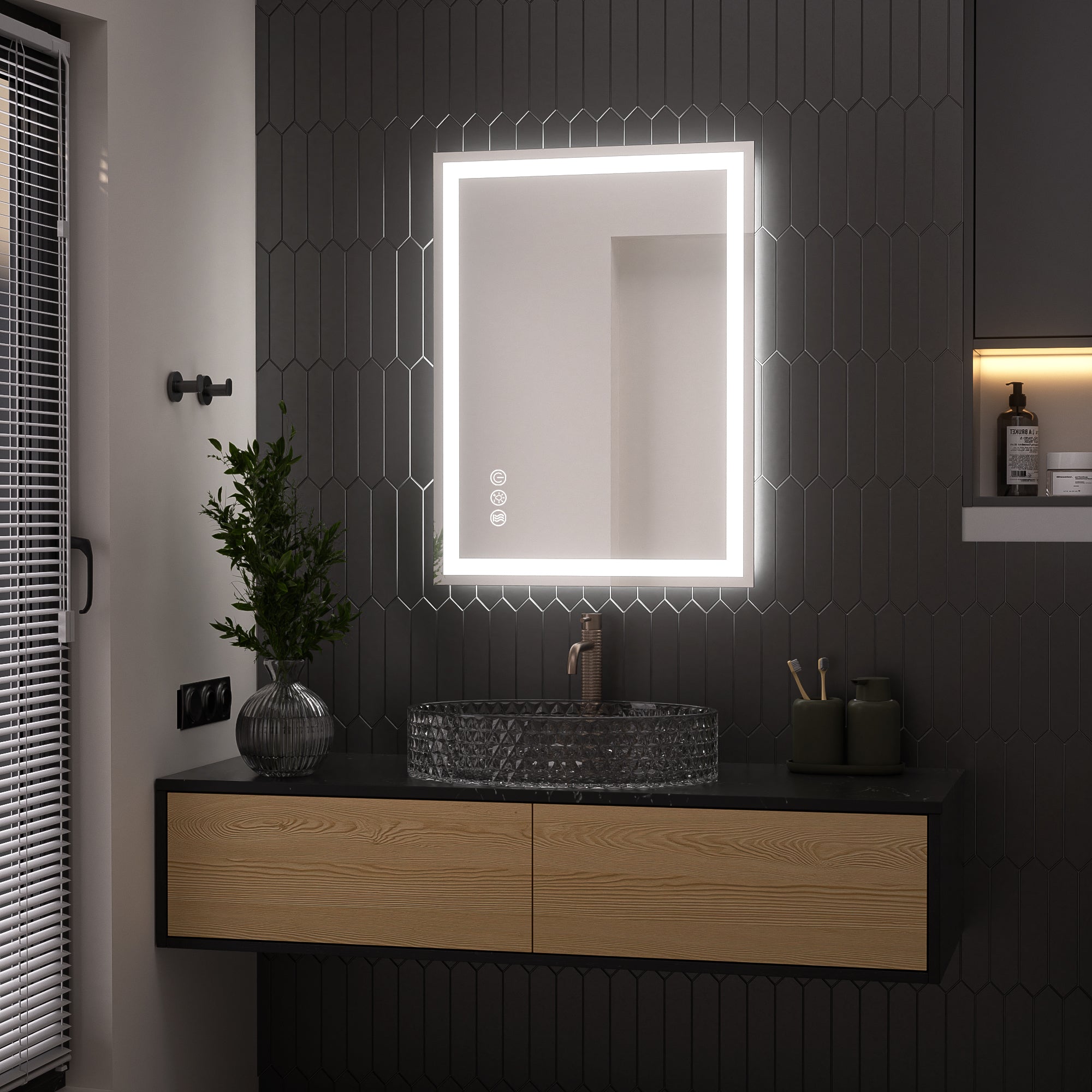24 in. W x 32 in. H Rectangular Frameless LED Wall Bathroom Vanity Mirror, Tempered Glass