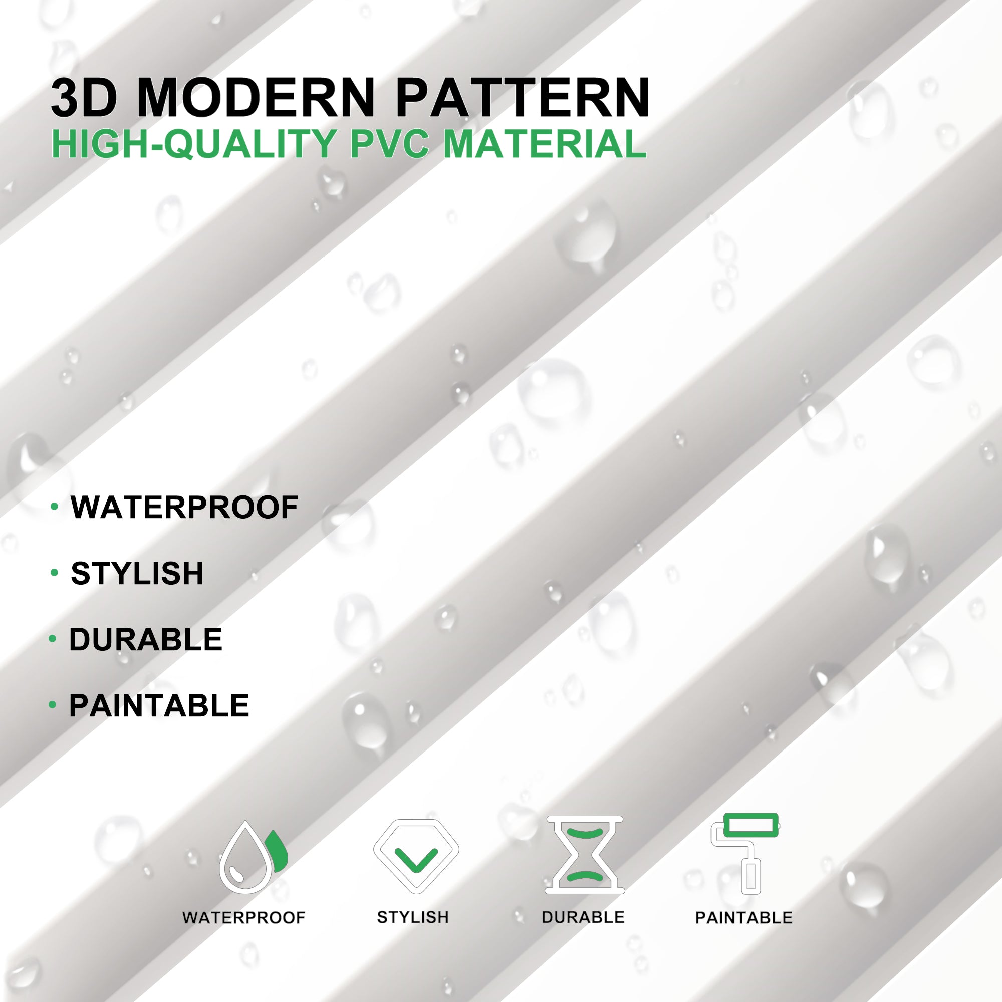 PVC Slat Wall Panel, 19.7 x 19.7in 3D Fluted Textured Panel Black, Suitable for Kitchen, Living Room, and Home 3D Wall Panels(12-Pack, 32 Sq.ft)