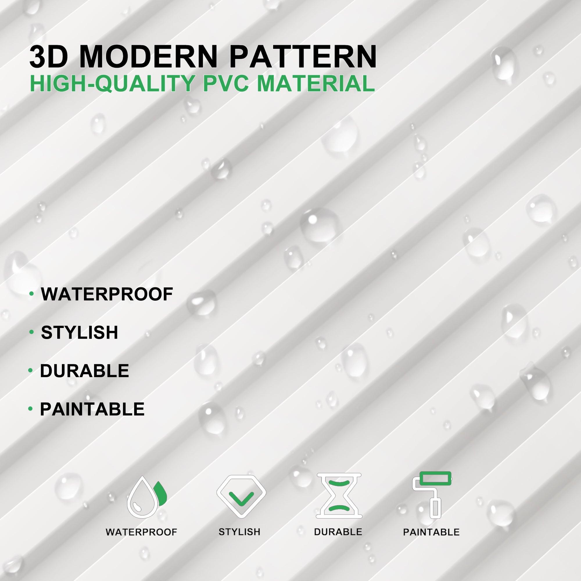 PVC Slat Wall Panel, 2x4 Feet 3D Fluted Textured Panel Black, Suitable for Kitchen, Living Room, and Home 3D Wall Panels(12-Pack, 96 Sq.ft)