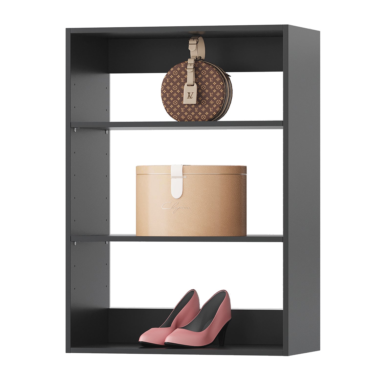 25.5 in. W Black Short Tower Unit Wall Mount 2-Shelf Wood Closet System