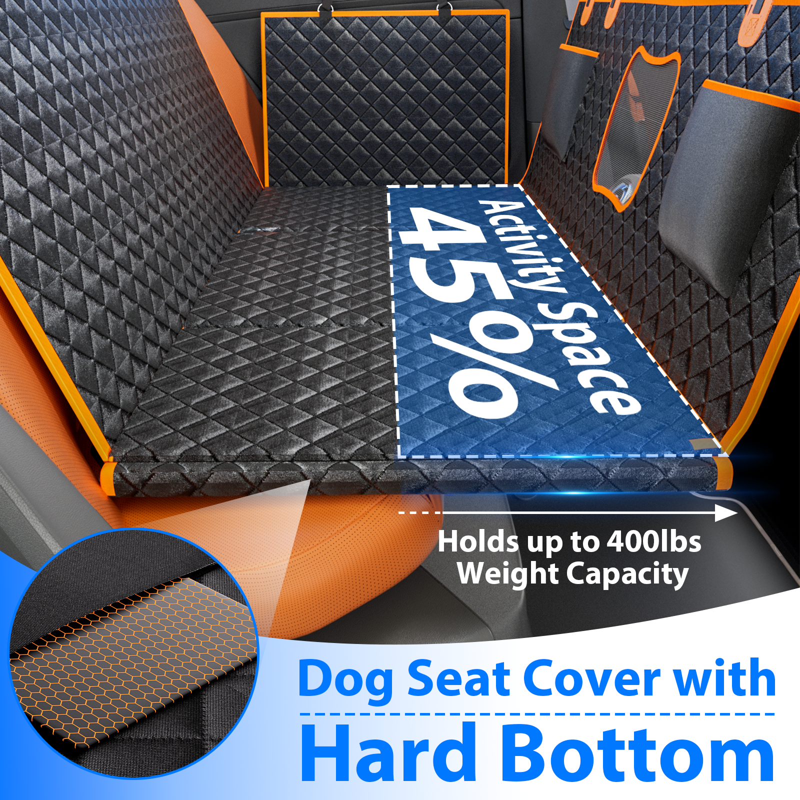 Dog Car Seat with Detachable Hard Bottom, Waterproof Back Seat Extender for Dogs