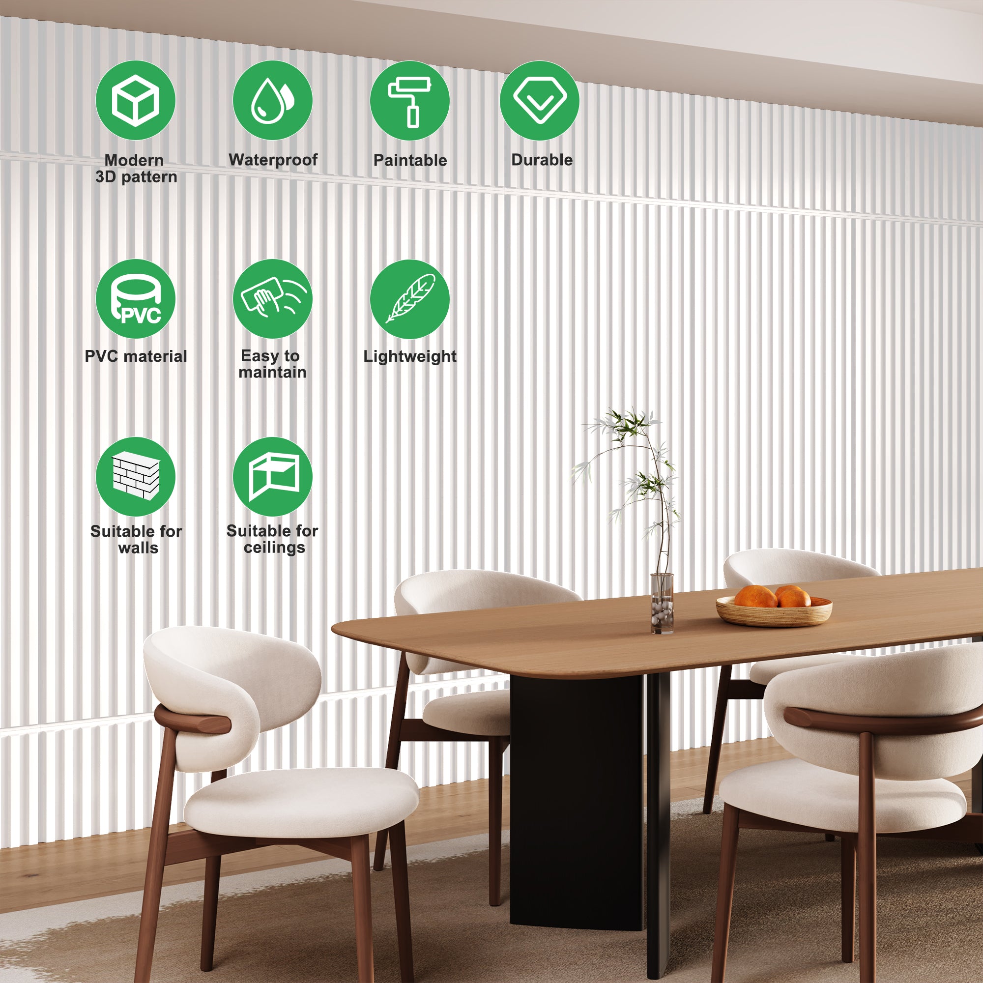 PVC Slat Wall Panel, 2x4 Feet 3D Fluted Textured Panel Black, Suitable for Kitchen, Living Room, and Home 3D Wall Panels(12-Pack, 96 Sq.ft)