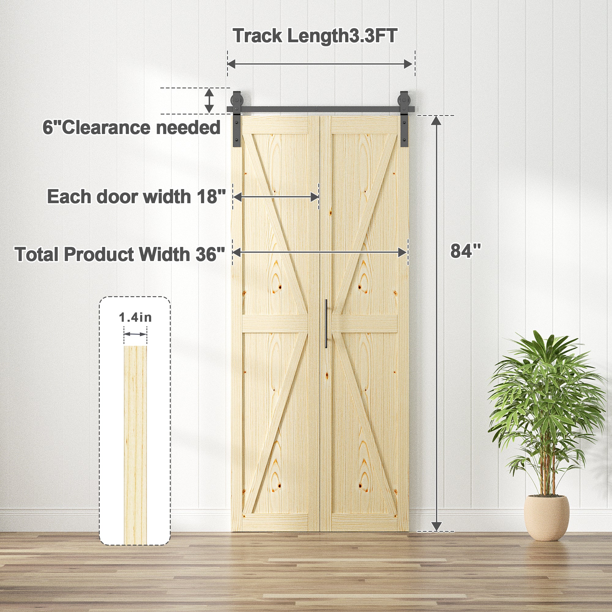 36in x 84in Bifold Barn Door with Hardware Kit