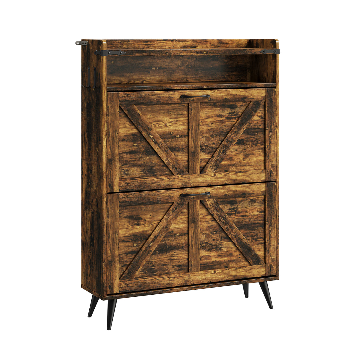 Farmhouse Shoe Rack, Freestanding Shoe Cabinet with 2 Flip Drawers for Entryway