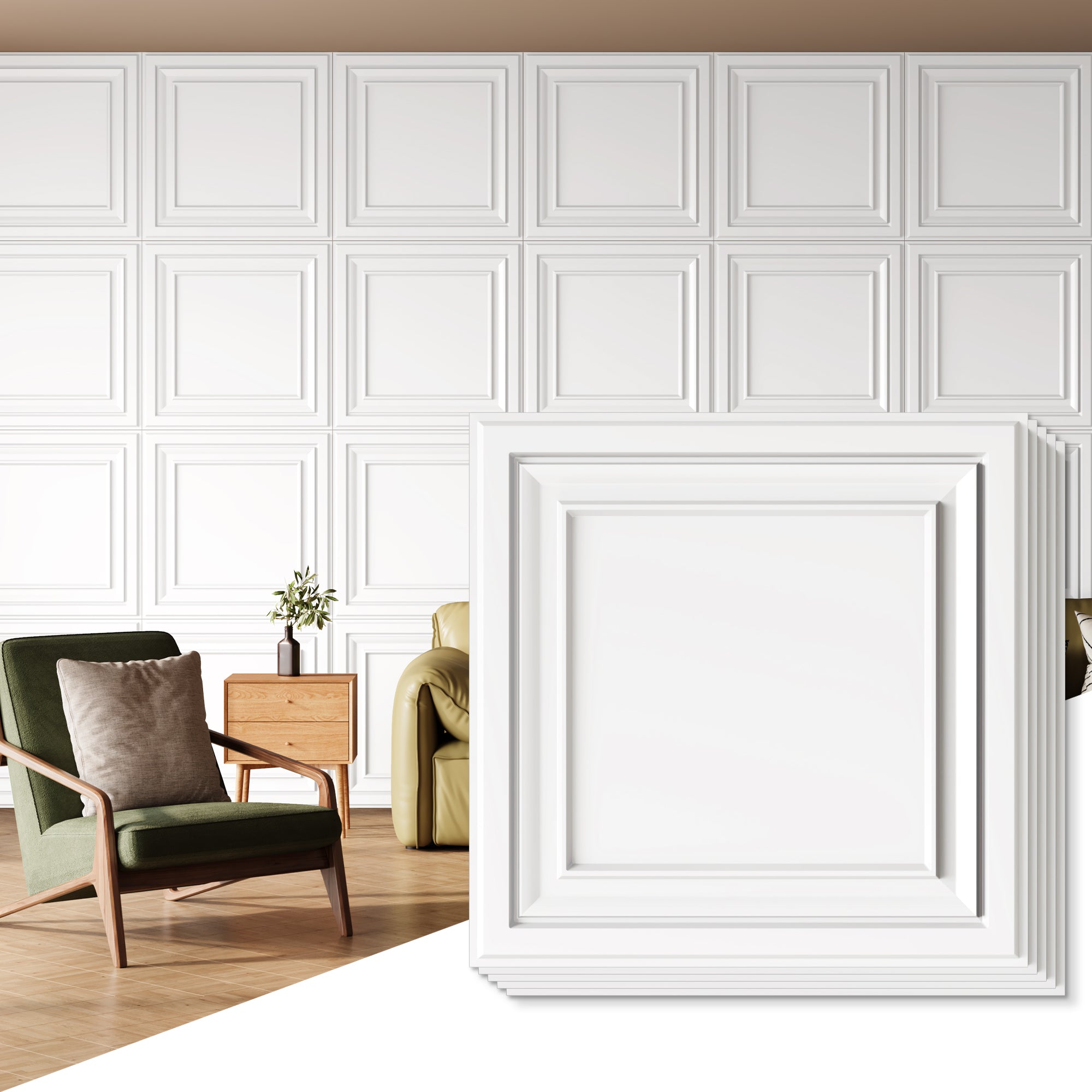 PVC Ceiling Tiles, 2x2 Feet Glue Up Plastic Sheet in Black, Suitable for Kitchen, Living Room, and Home Decorative Ceilings (12-Pack, 48 Sq.ft)