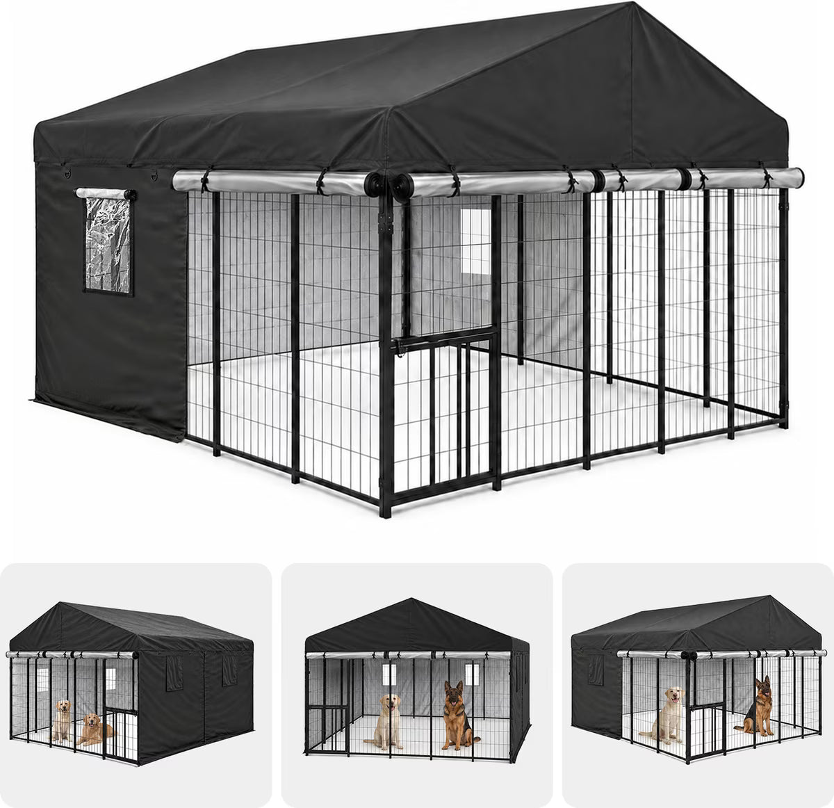 Outdoor 600D Oxford Fabric Waterproof Tarp Shelter Shade Cover Replacement Part Dog Kennel Accessory, Black, 10 x 10 x 7-in
