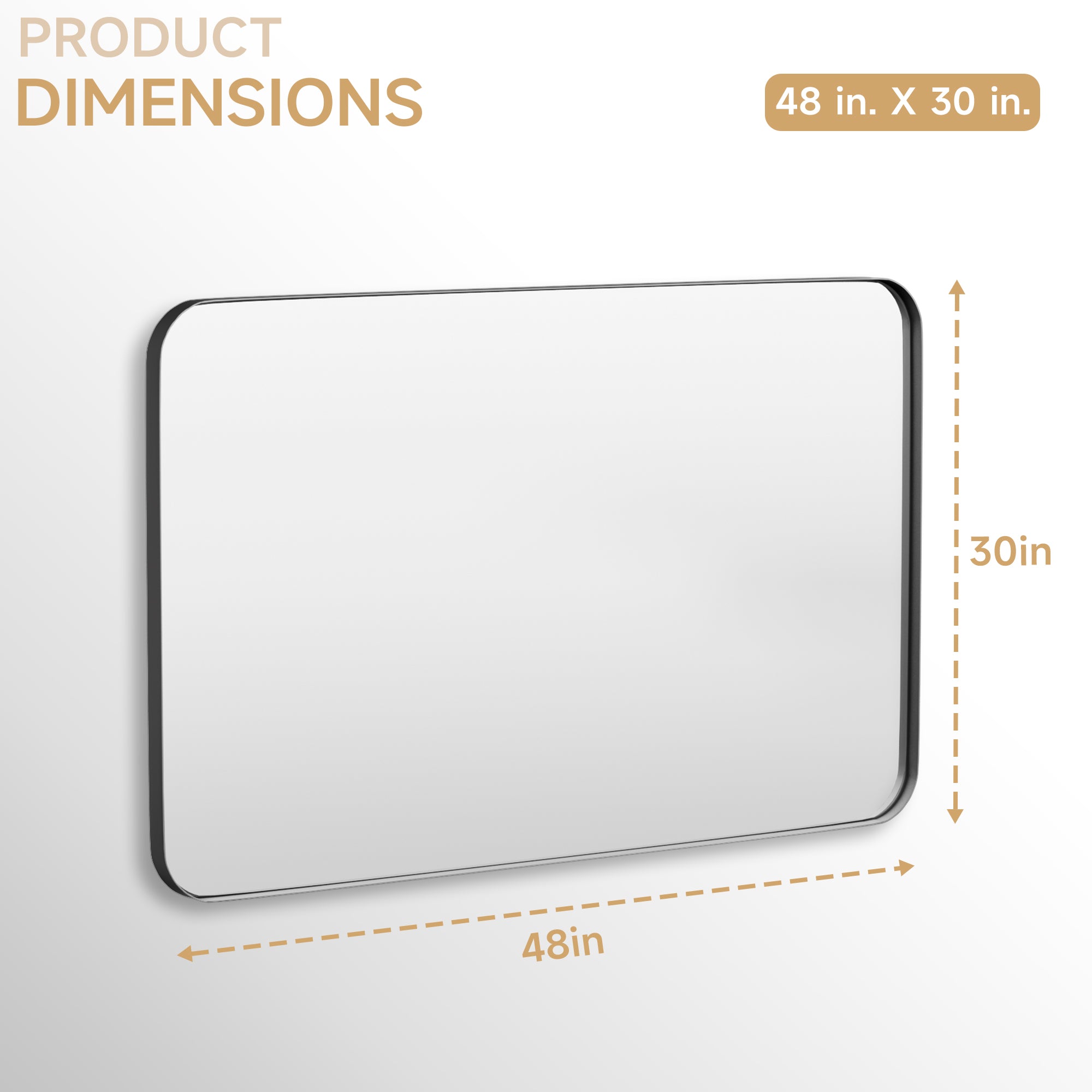 48 in. W x 30 in. H Rectangular Framed Tempered Glass Wall-Mounted Bathroom Vanity Mirror in Black