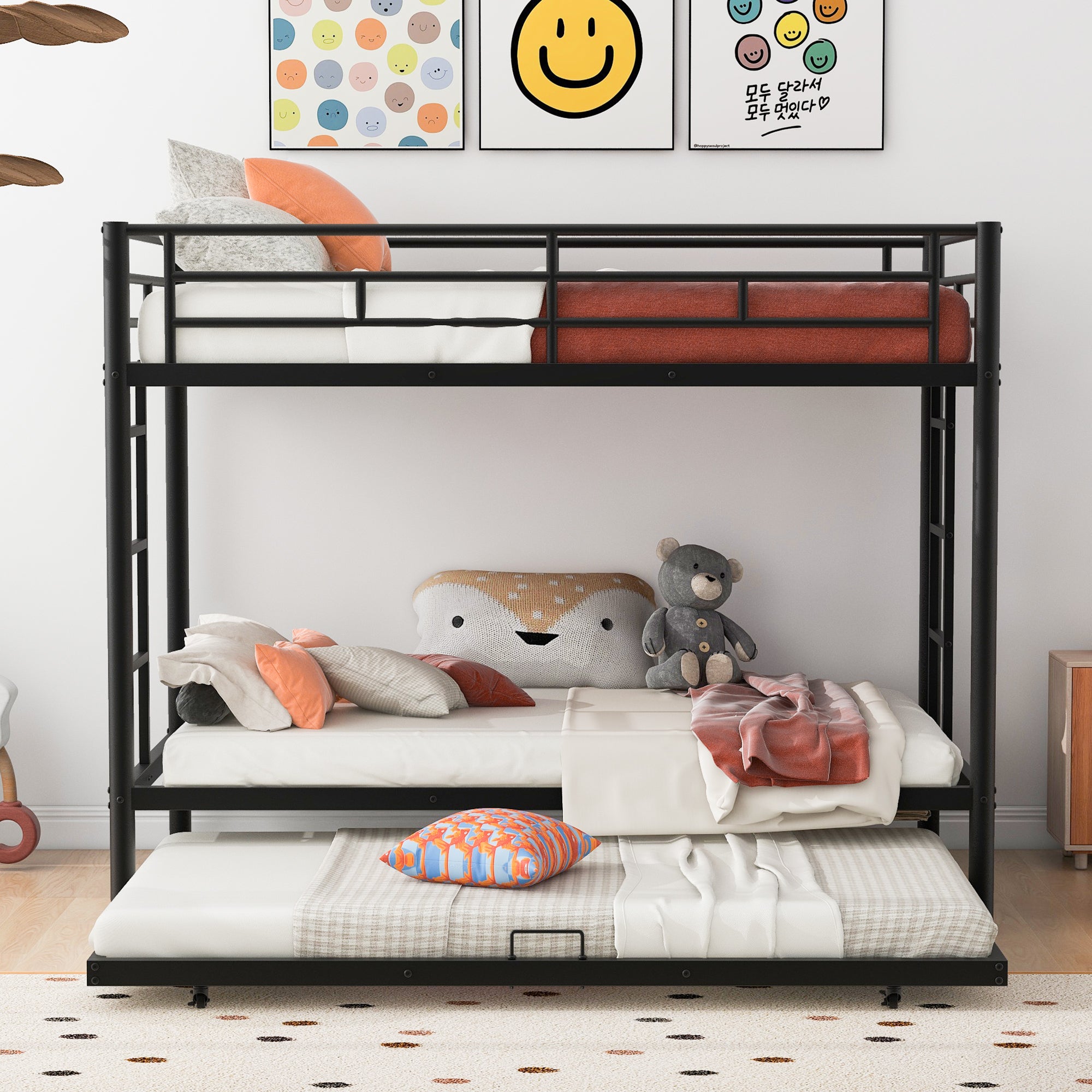 Twin over Twin Bunk Bed with Trundle, Black