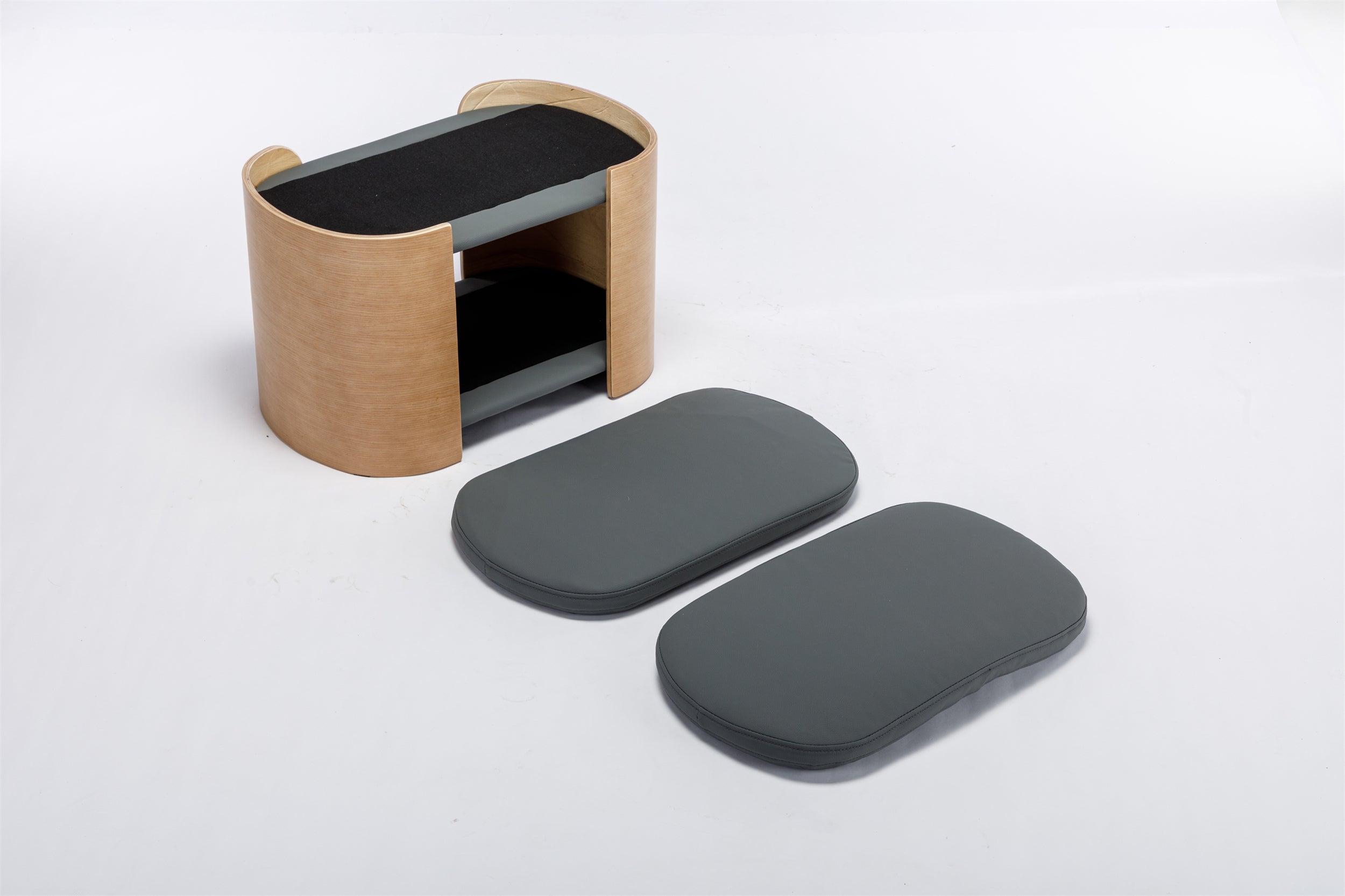 DOUBLE LIFT Cat Bed Pet Sofa With Solid Wood legs and Bent Wood Back, Cat Scratch Resistant PU Cushion,Mid Size,Dark Grey