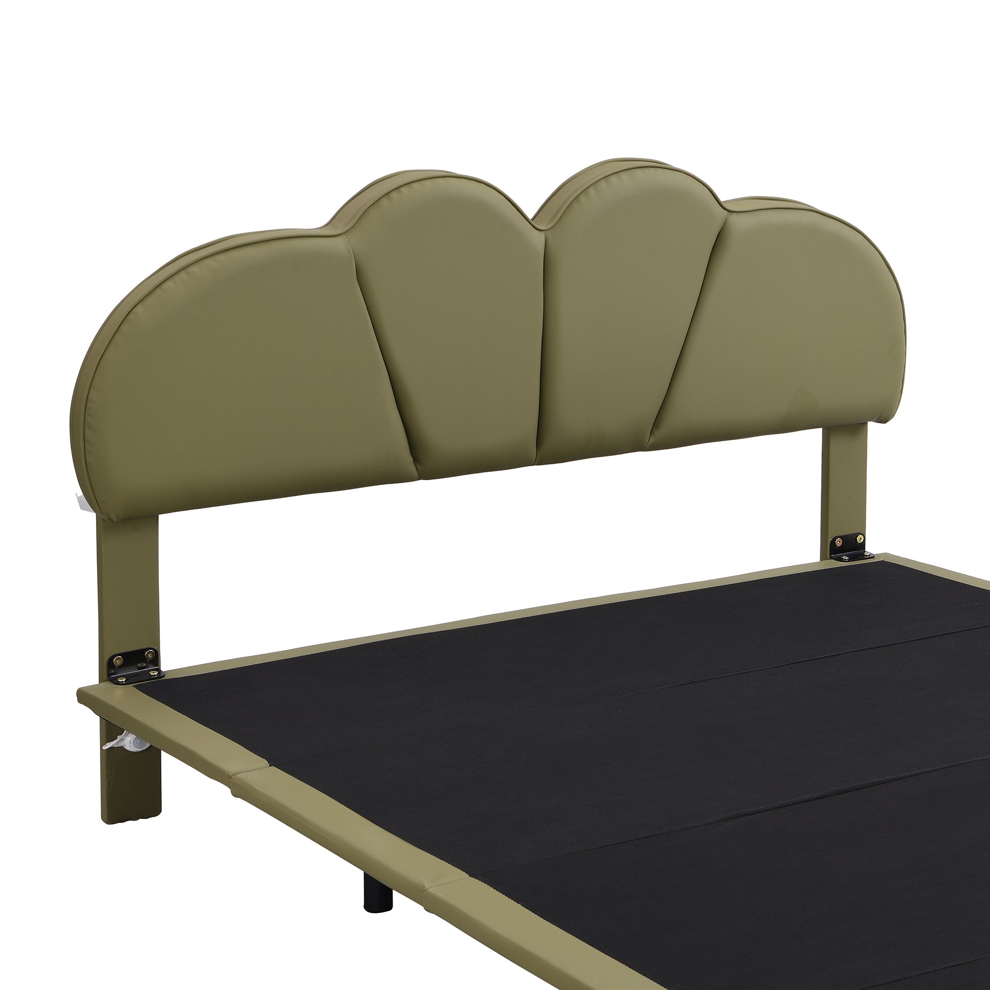 Queen Size Upholstery Platform Bed with PU Leather Headboard and Support Legs,Underbed LED Light,Green