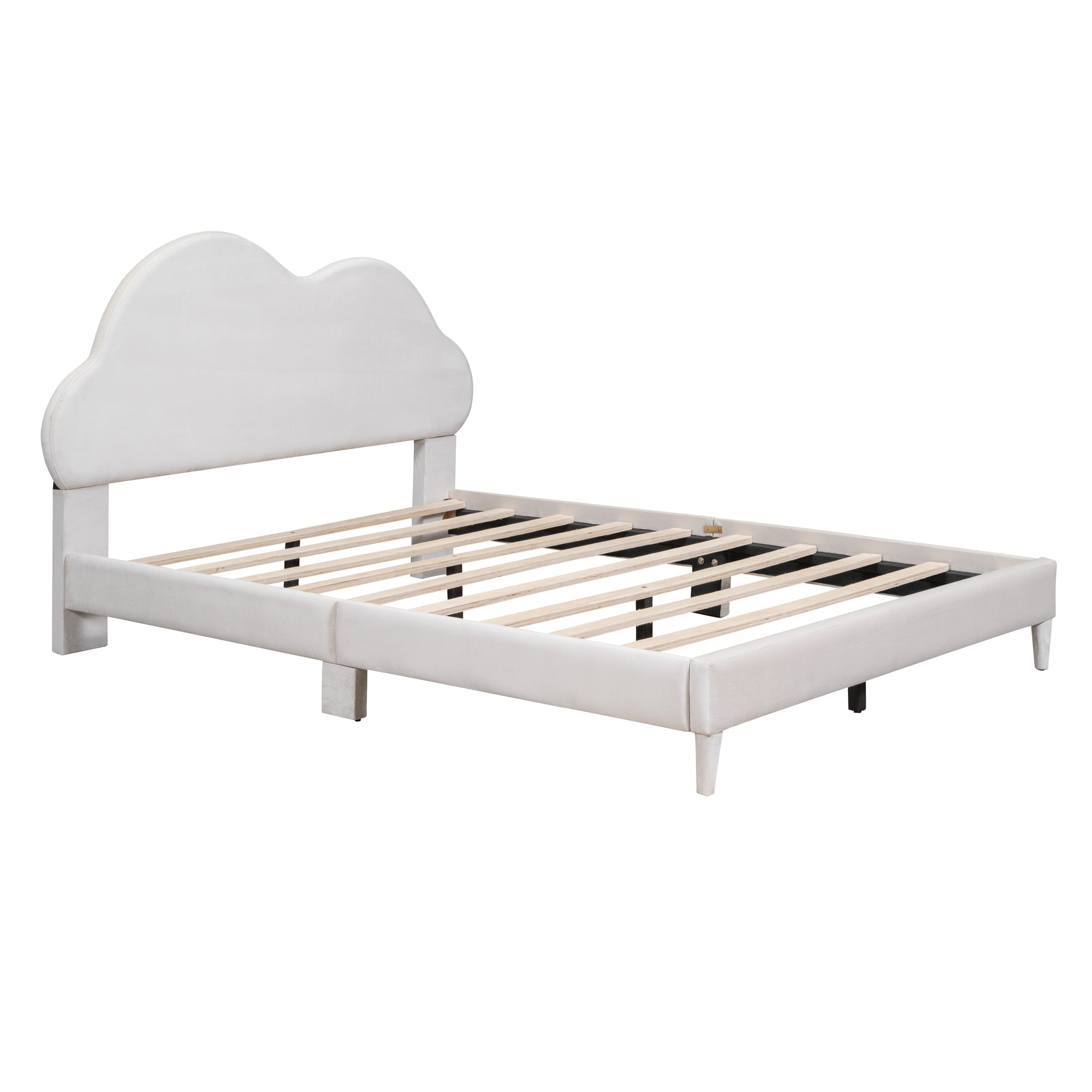 Full size Upholstered Cloud-Shape Bed ,Velvet Platform Bed with Headboard,No Box-spring Needed,Beige