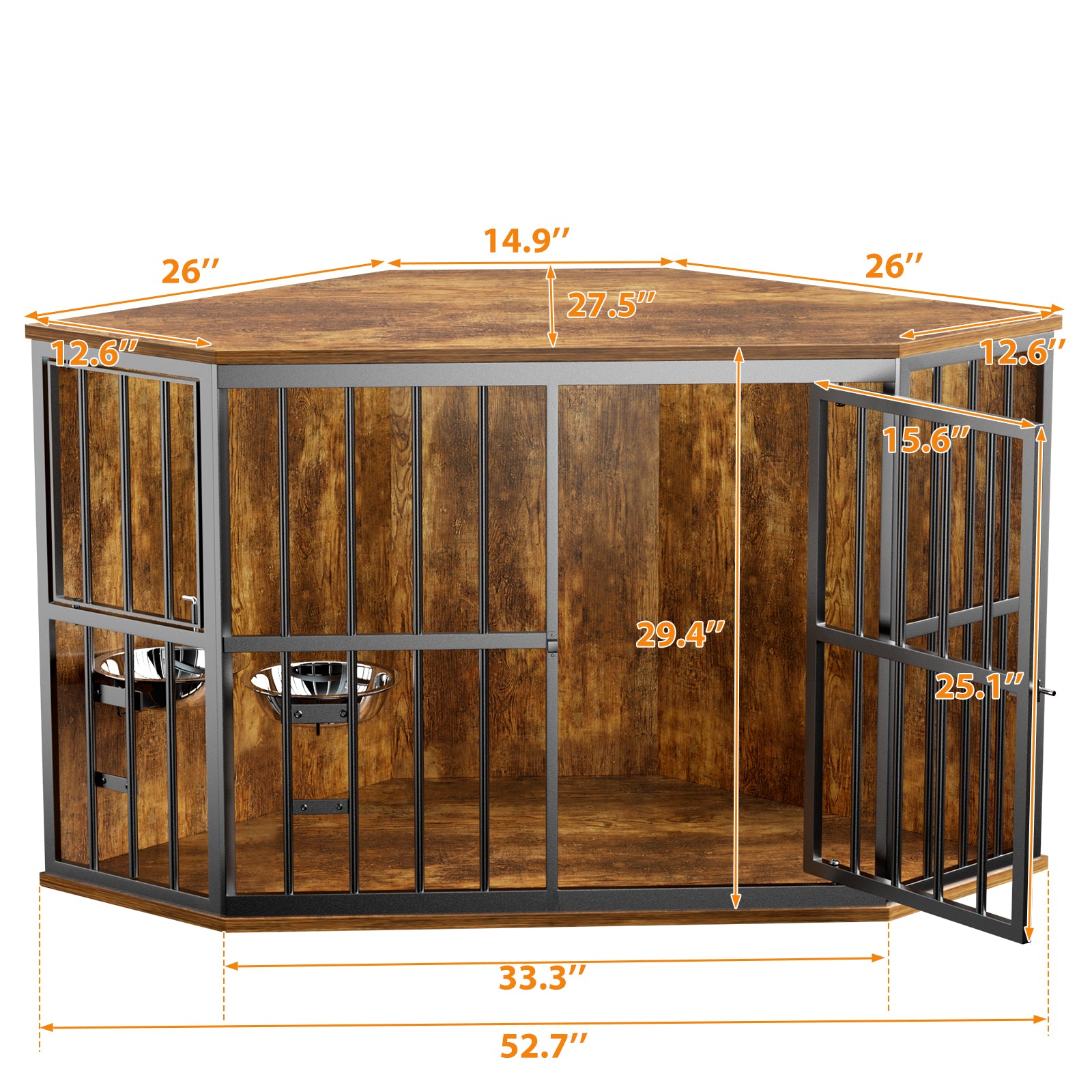 Furniture Dog Crate Corner, Dog Kennel Corner Wooden End Table with Bowl