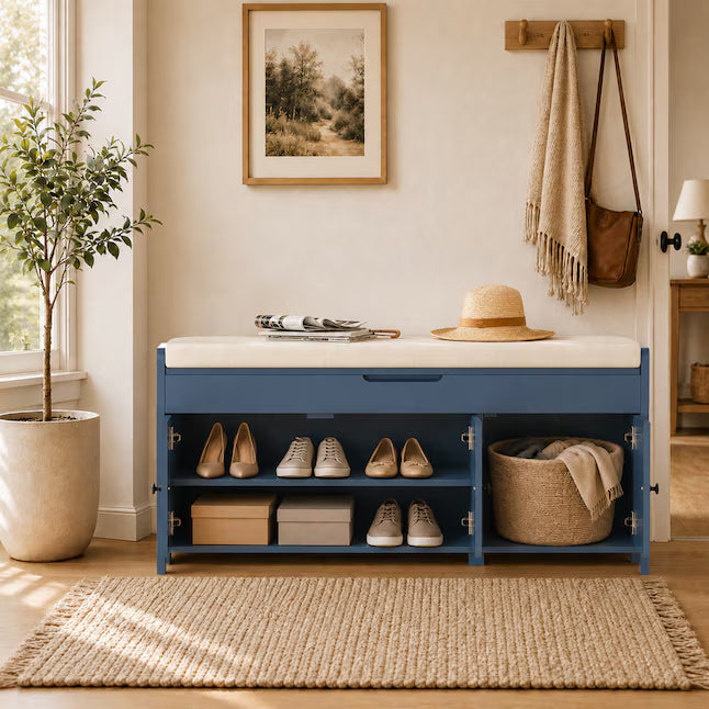 43.5-in W 3-Door Storage Bench with Cushion and Hidden Storage for Entryway
