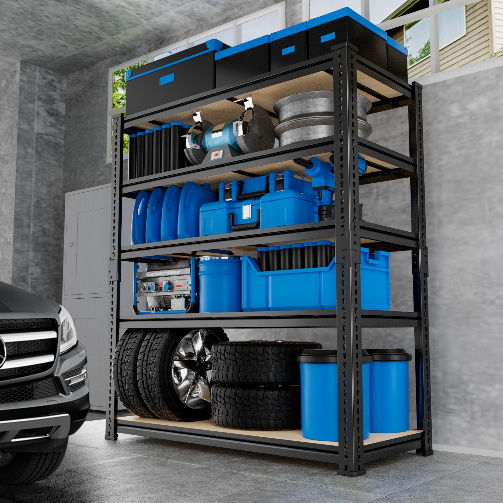 5-Tier MDF Adjustable Storage Shelves , Heavy Duty Garage Storage Shelving Unit, Metal Shelves