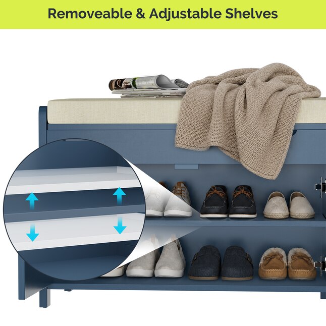 43.5-in W 3-Door Storage Bench with Cushion and Hidden Storage for Entryway