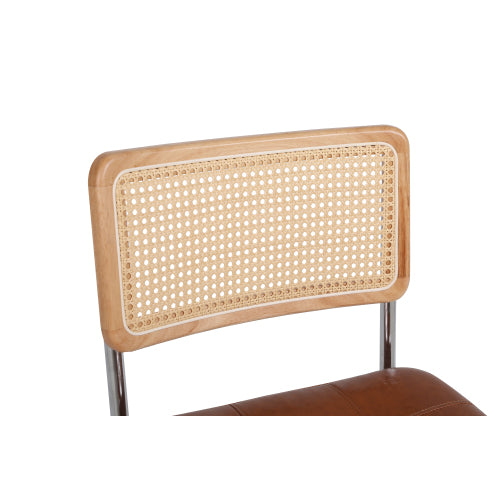 Modern Industrial Upholstered Chairs with Rattan Backrest (Set of 2)