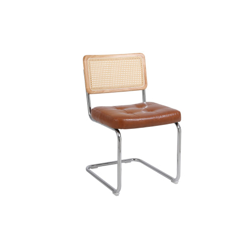 Modern Industrial Upholstered Chairs with Rattan Backrest (Set of 2)