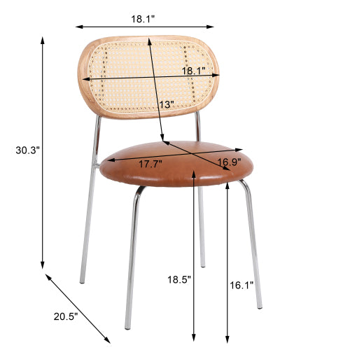 Mid Century Leisure Upholstered Dinning Chair with Rattan Backrest (Set of 2)