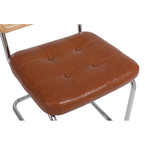 Modern Industrial Upholstered Chairs with Rattan Backrest (Set of 2)