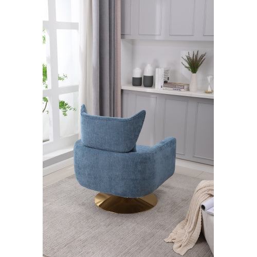 Classic Mid-Century Swivel Barrel Chair in Blue Linen