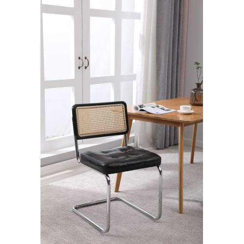 Modern Industrial Upholstered Chairs with Rattan Backrest (Set of 2)