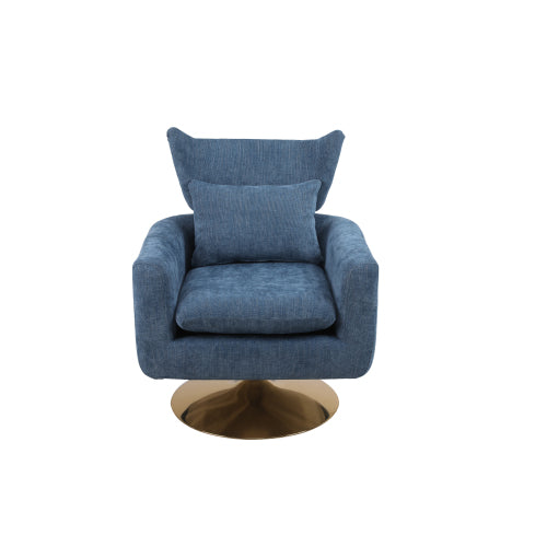 Classic Mid-Century Swivel Barrel Chair in Blue Linen