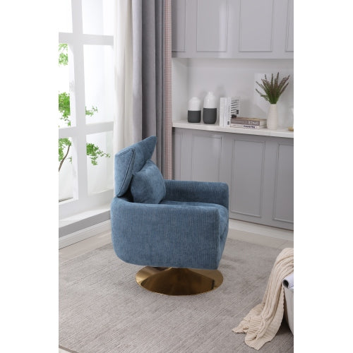 Classic Mid-Century Swivel Barrel Chair in Blue Linen