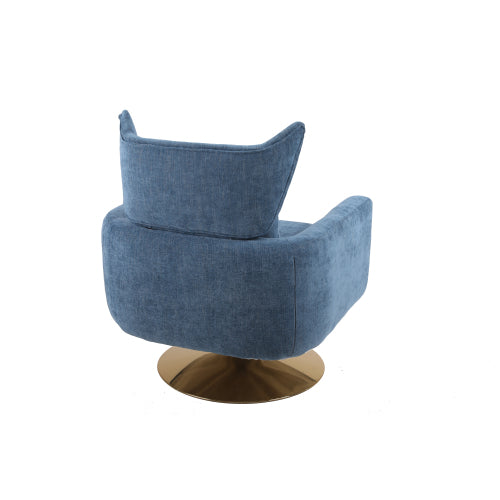 Classic Mid-Century Swivel Barrel Chair in Blue Linen