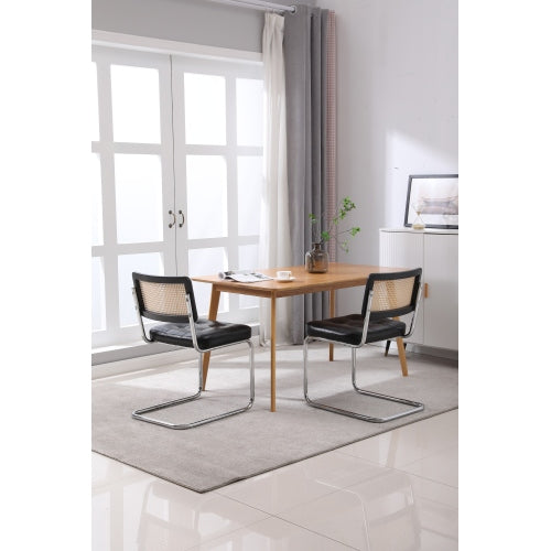 Modern Industrial Upholstered Chairs with Rattan Backrest (Set of 2)
