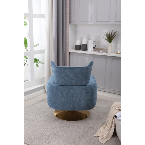 Classic Mid-Century Swivel Barrel Chair in Blue Linen