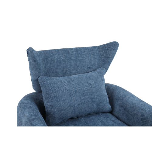 Classic Mid-Century Swivel Barrel Chair in Blue Linen