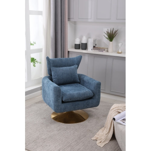 Classic Mid-Century Swivel Barrel Chair in Blue Linen