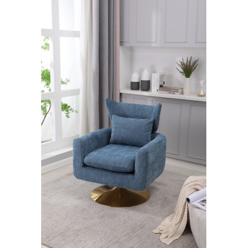 Classic Mid-Century Swivel Barrel Chair in Blue Linen