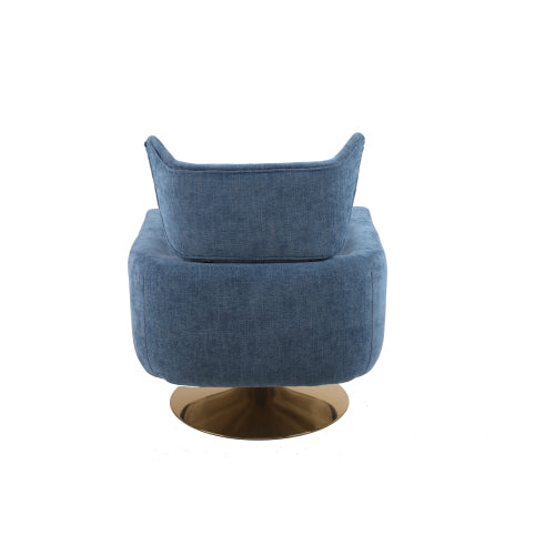 Classic Mid-Century Swivel Barrel Chair in Blue Linen
