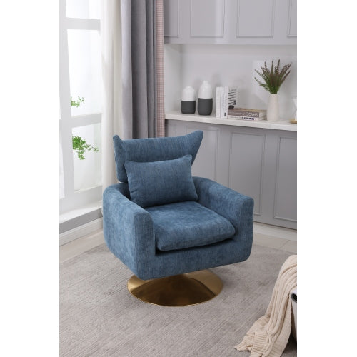 Classic Mid-Century Swivel Barrel Chair in Blue Linen