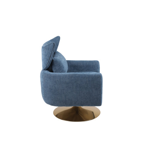 Classic Mid-Century Swivel Barrel Chair in Blue Linen