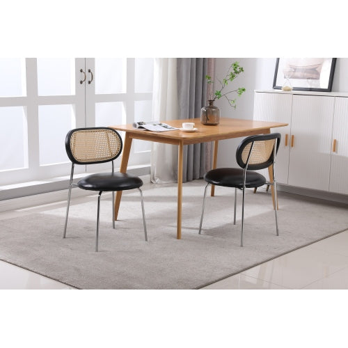 Mid Century Leisure Upholstered Dinning Chair with Rattan Backrest (Set of 2)