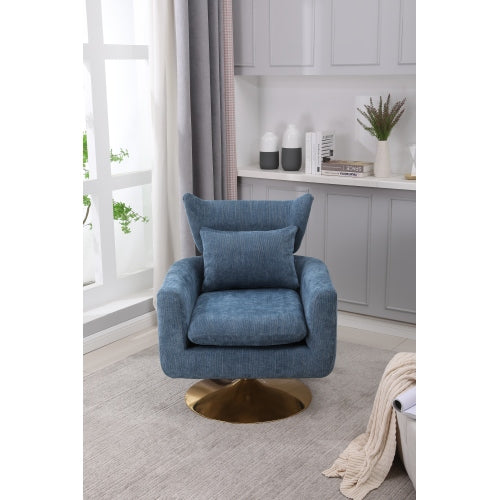 Classic Mid-Century Swivel Barrel Chair in Blue Linen