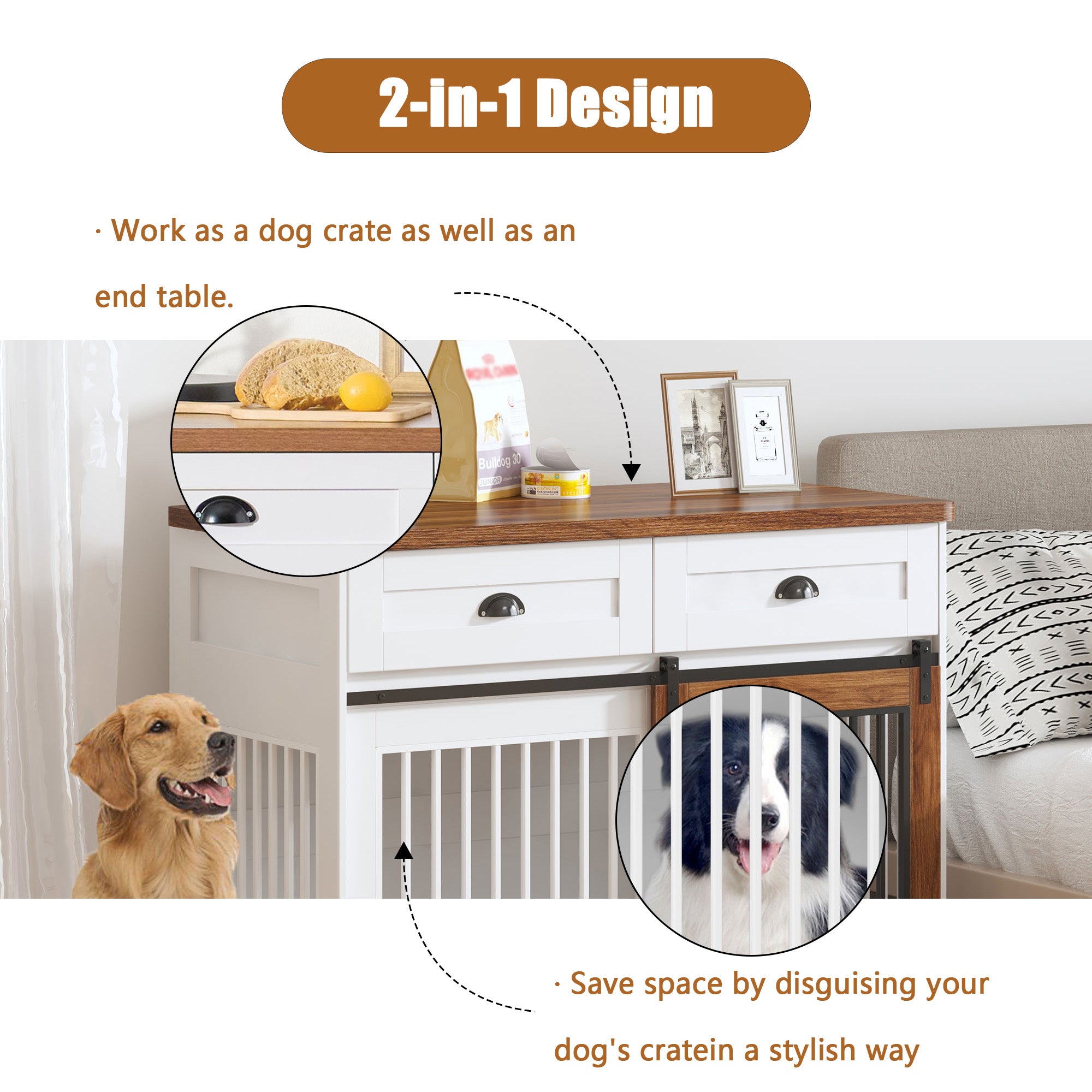 AHCEDARS Heavy Duty Dog Cage for Pets, Suitable for Medium Large Dogs, Cedar Furniture Style Cage, with Double Door Pet House Wooden Cage, Modern Dog House Furniture Room