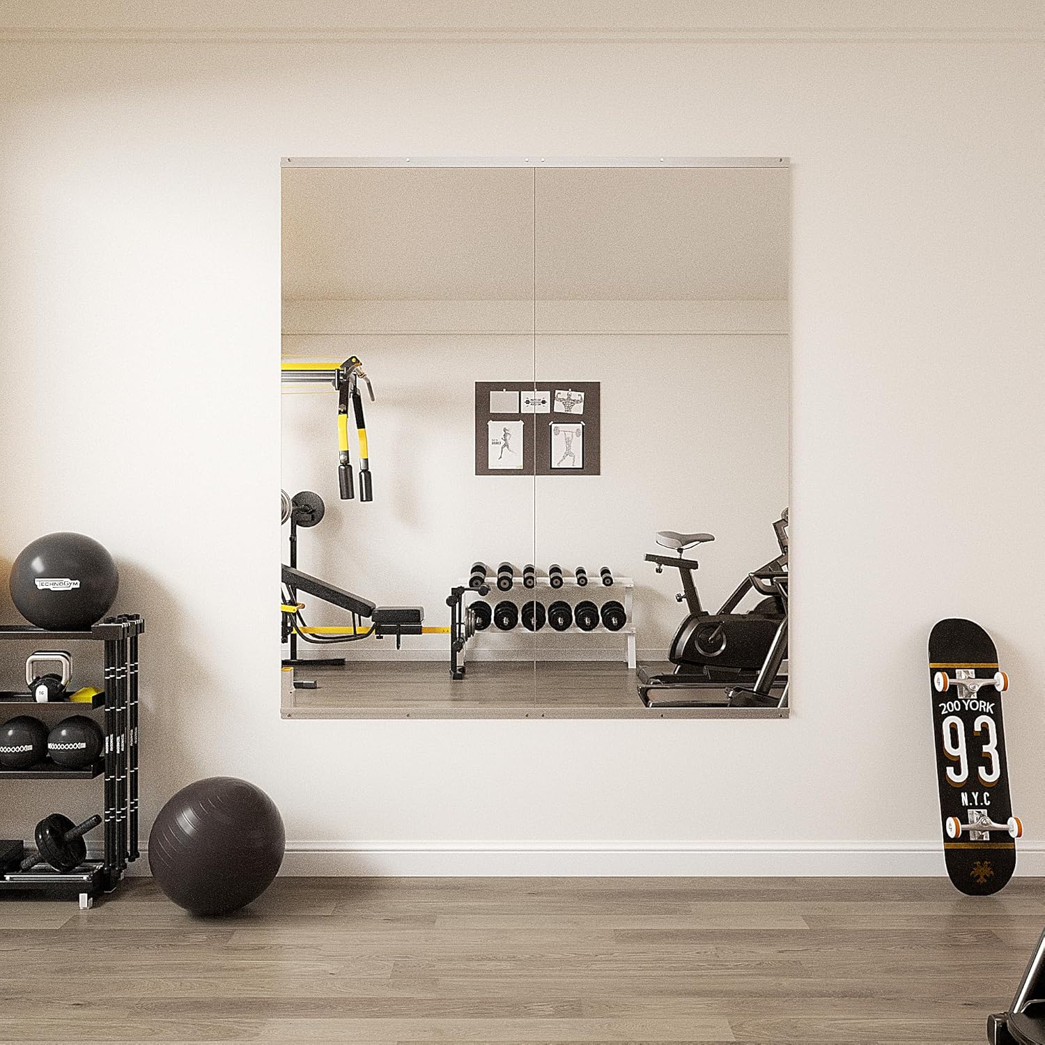 2-Pieces Polished 26 in. W x 60 in. Modern Rectangular Tempered Glass Wall Mirror