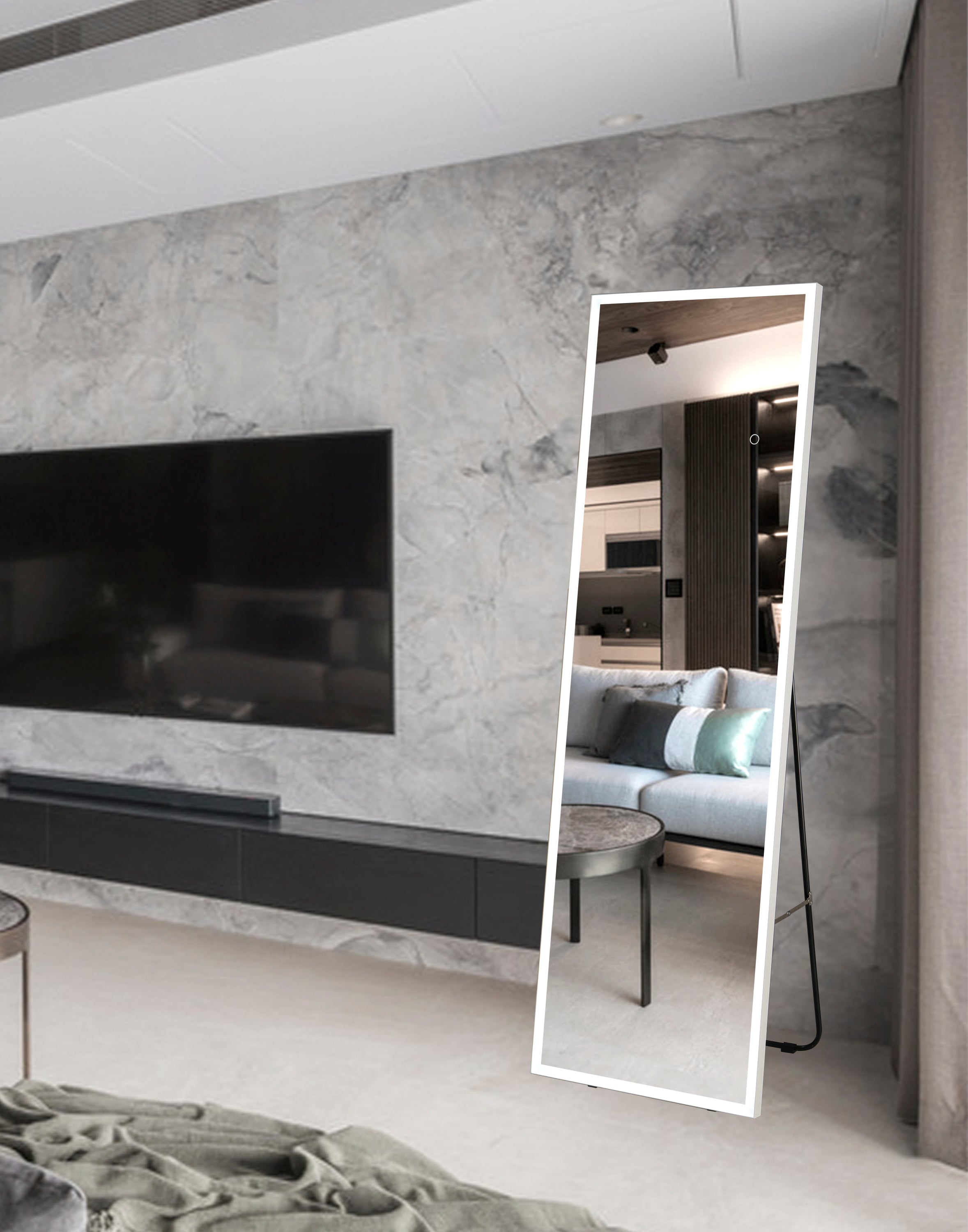 62*20 Full Length Mirror with LED Lights, Free Standing Tall Mirror, Lighted Floor Mirror, Wall Mounted Hanging Mirror, Full Body Mirror w/Dimming & 3 Color Lighting for Bedroom
