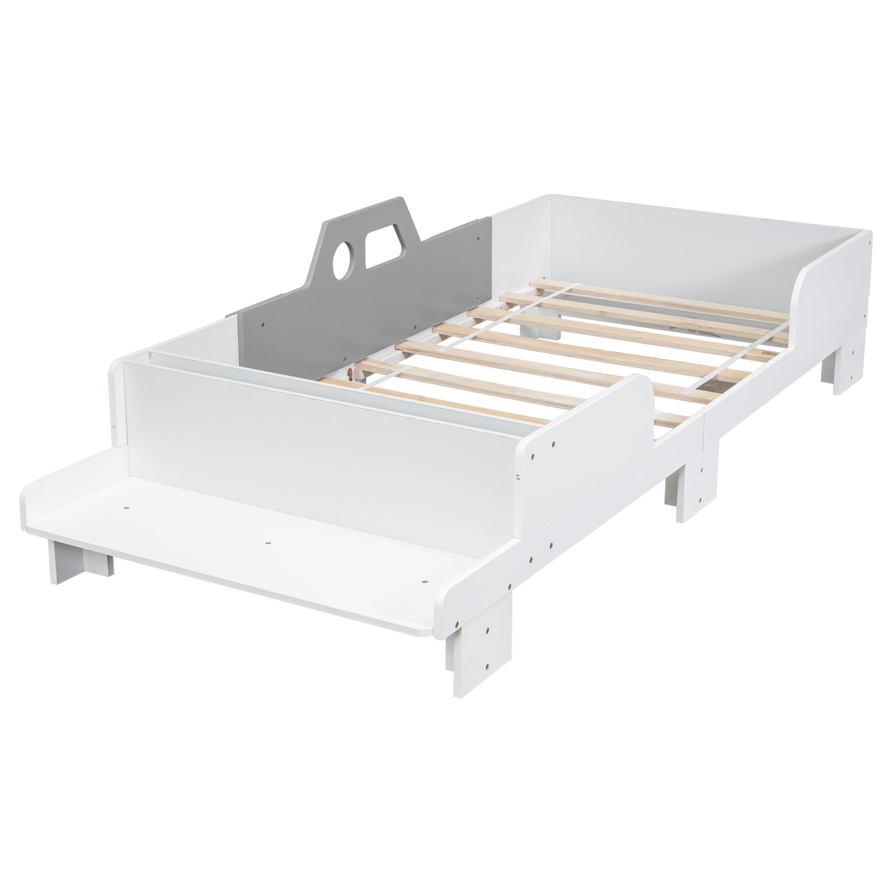 Car-Shaped Twin Bed with Bench,White