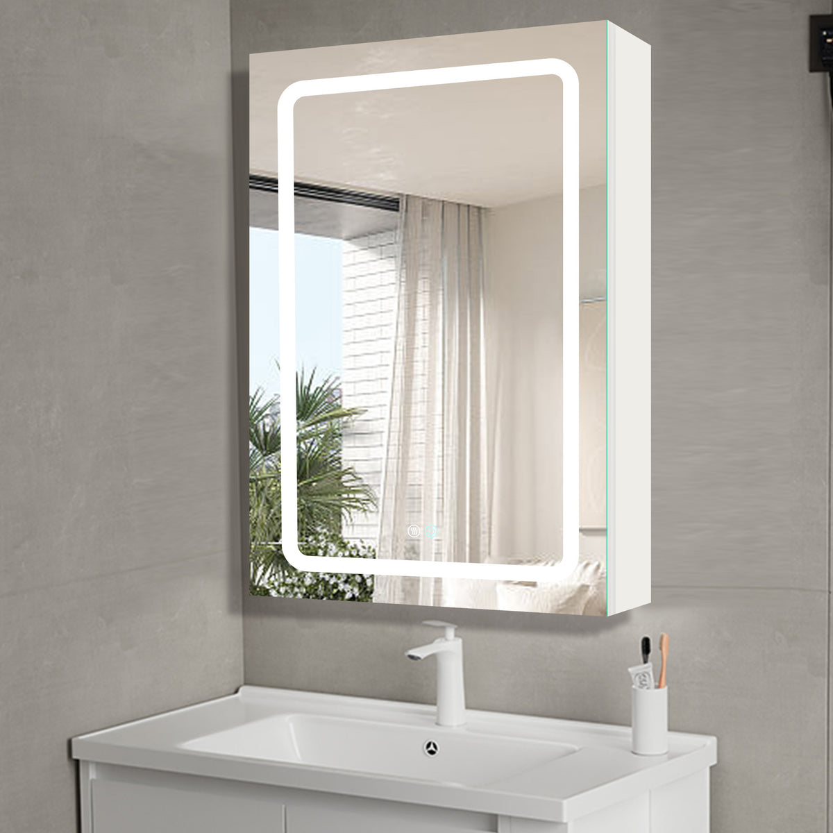 30x20 inch LED Bathroom Medicine Cabinet Surface Mounted Cabinets With Lighted Mirror White Left Open