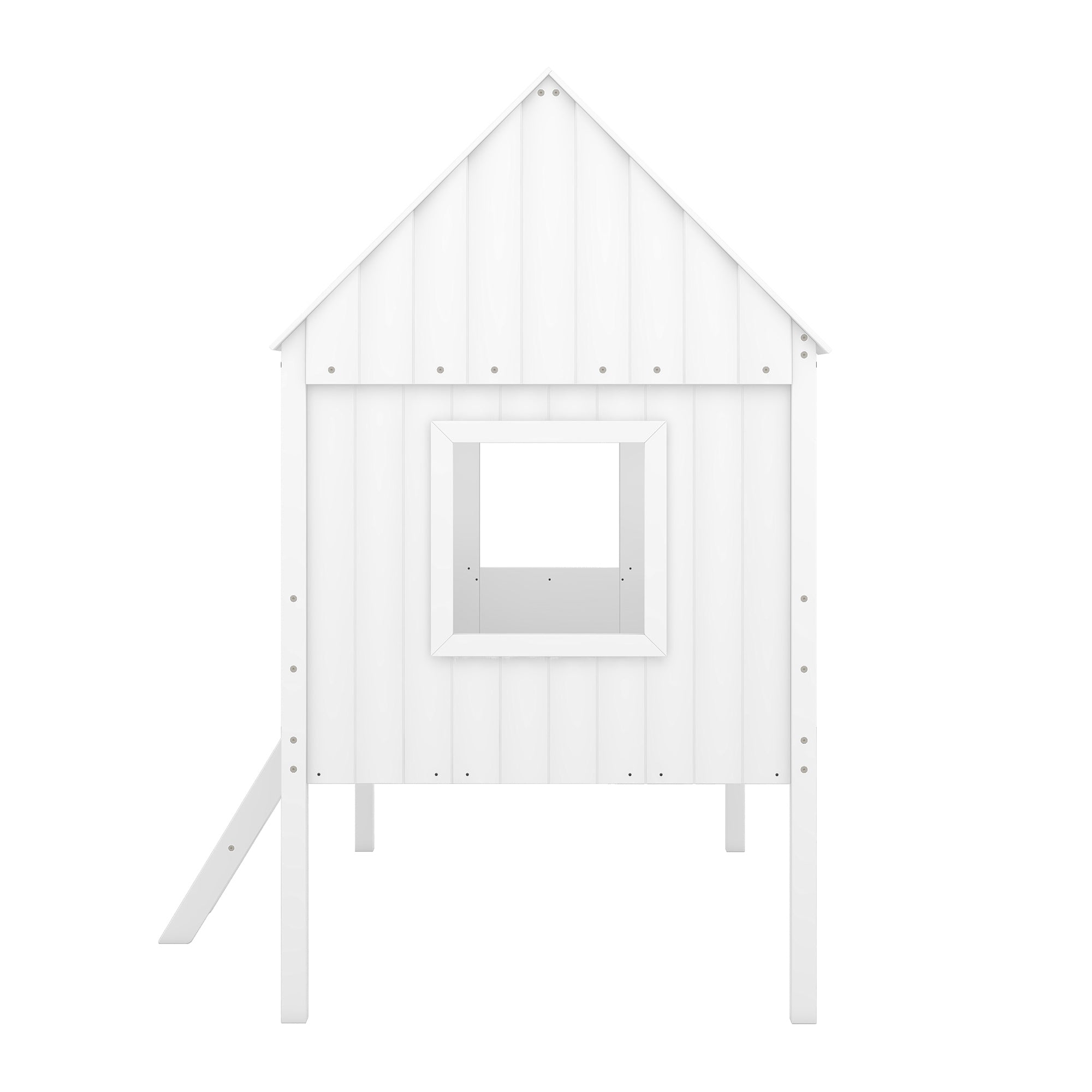 Twin Size Low Loft Wood House Bed with Two Side Windows (White)(OLD SKU: LP000037AAK)