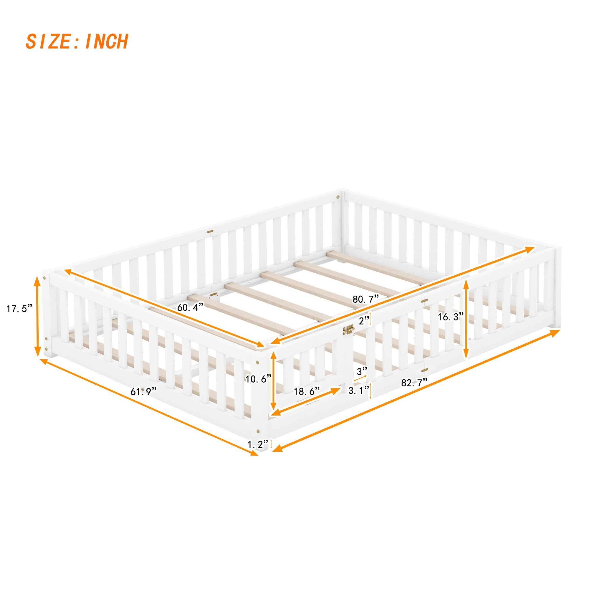 Queen Size Bed Floor Bed with Safety Guardrails and Door for Kids, White (Expect Arrival Date Nov.2nd)