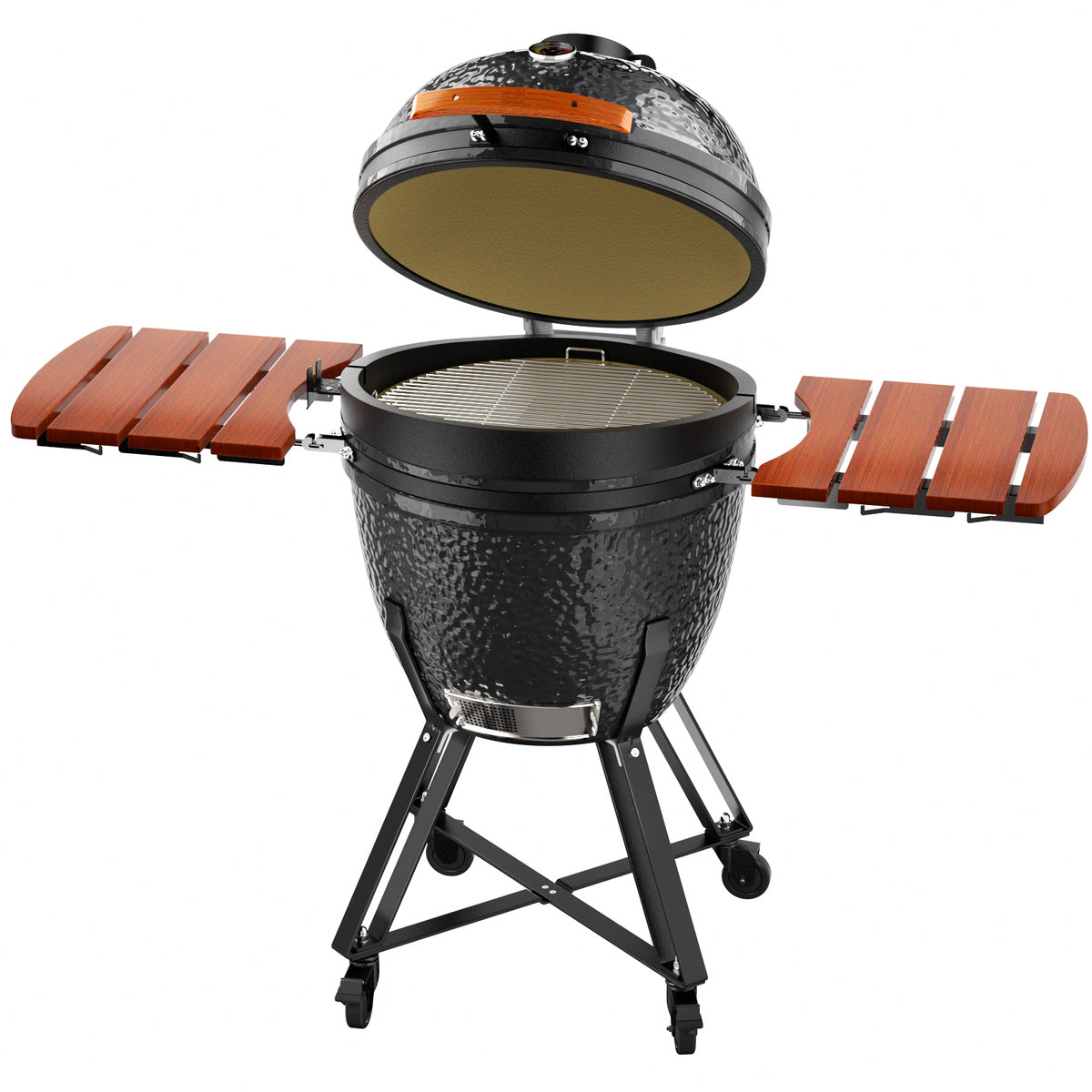 Kamado Portable Charcoal Grill with Side Shelves and Cover