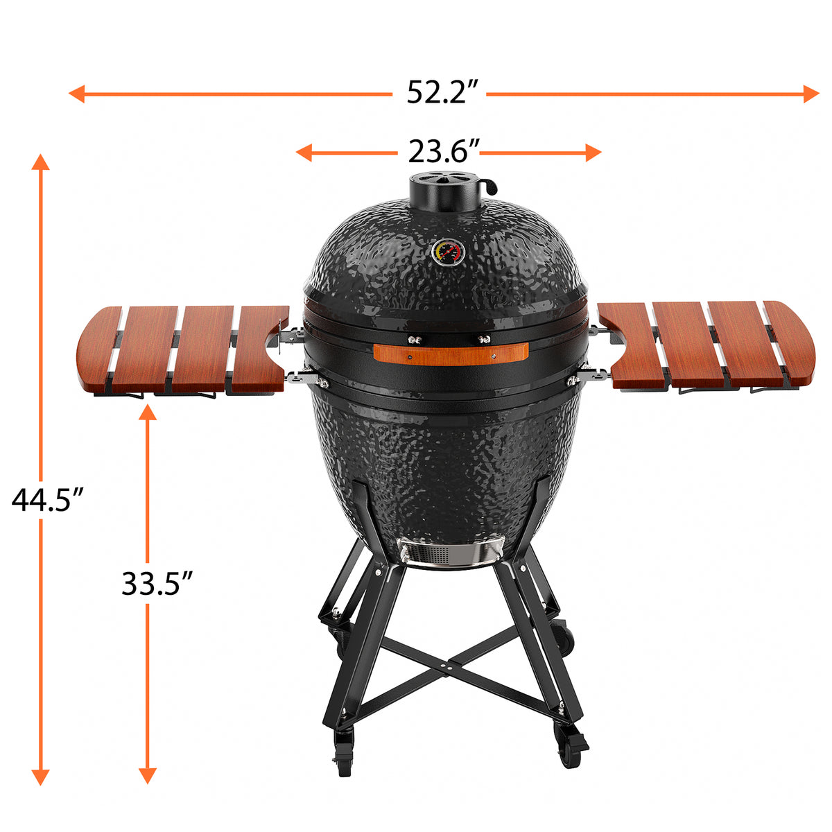 Kamado Portable Charcoal Grill with Side Shelves and Cover
